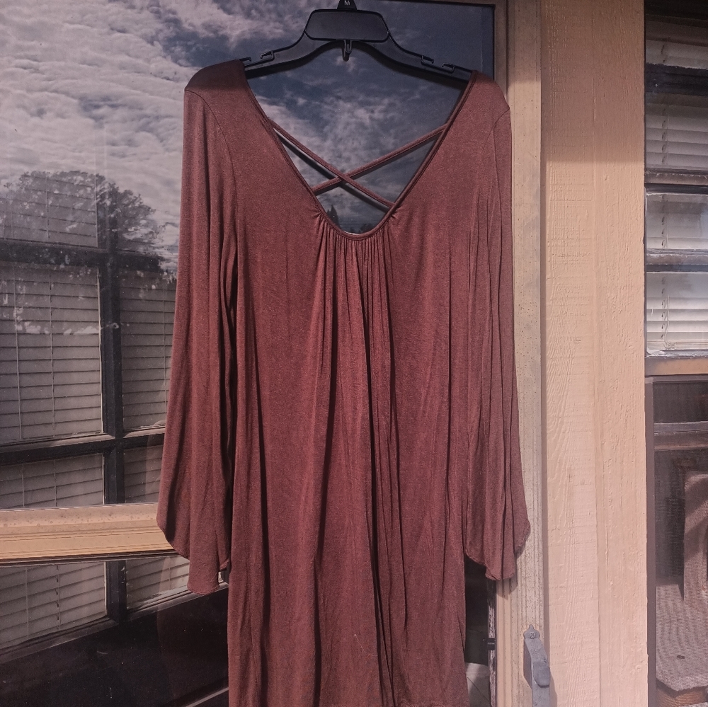 Hour Glass Lilly brown knit cross back detail dahlman sleeve dress size xs/s